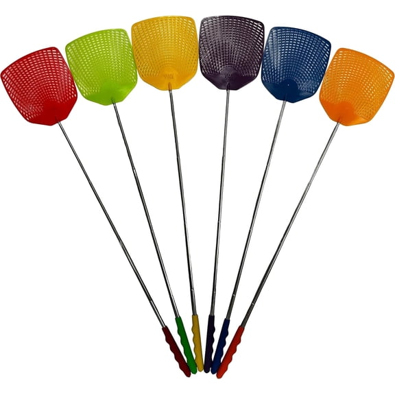 Bug & Fly Swatter Retractable Metal Handle 6 Pack Fly Swatters Indoor/Outdoor flyswatter