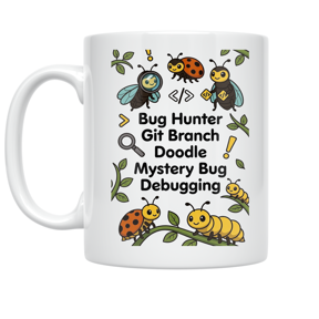 Bug Hunter Git Branch Doodle Design - Coding Enthusiast - 11 oz Ceramic Coffee Mug