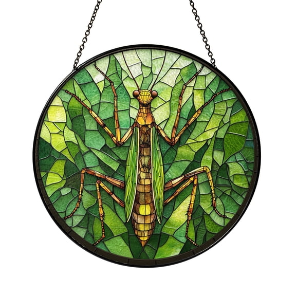 Bug Lover Ornament, Green Praying Mantis Stained Glass Window Art Gift