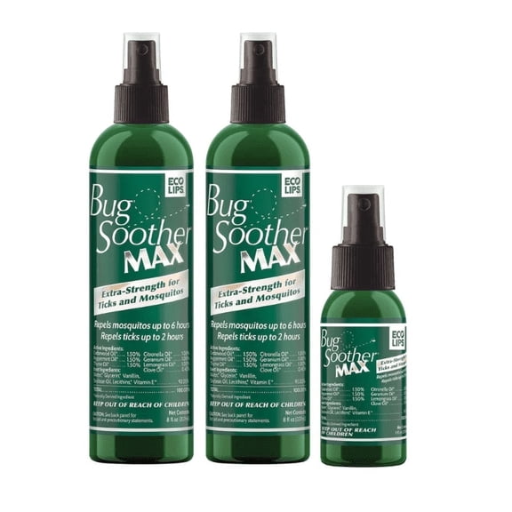 Bug Soother MAX Extra Strength Natural Mosquito & Tick Repellent, Non-Aerosol Spray, 2ct 8 fl oz
