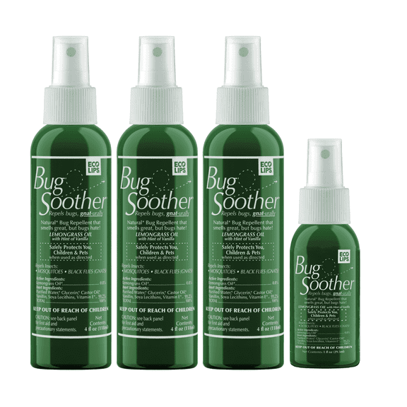 Bug Soother Spray (3, 4 oz bottle) - Natural Insect, Gnat and Mosquito Repellent & Deterrent - Includes 1 oz. Travel Size