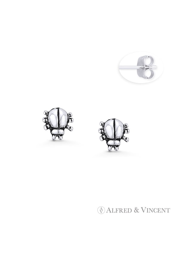Bug / Tick Insect Charm Stud Earrings in Oxidized .925 Sterling Silver