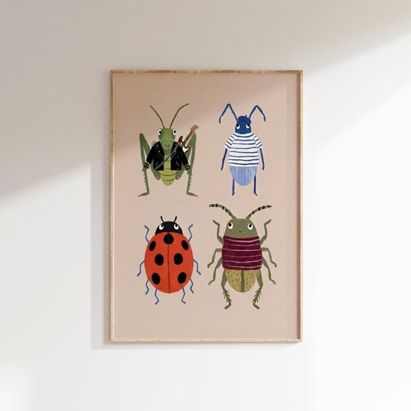 Bug Wall Art, Cute Insect Prints, Unframed Paper Poster 8x10in