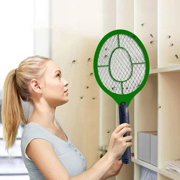 Bug Zapper 18.3" Electric Fly & Mosquito Swatter Racket Outdoor/Indoor Killer for Flies Battery Operated Tennis Killing 15 Volts Electronic Catcher 2 AA Batteries Not Included(Green)