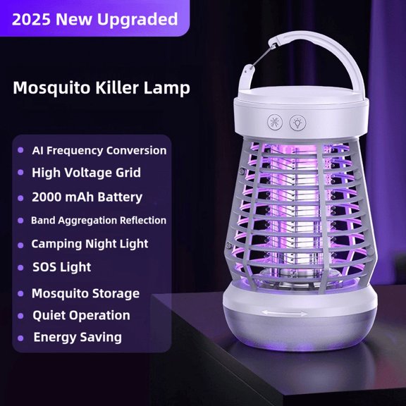 Bug Zapper 3-in-1 Outdoor Indoor, Rechargeable Mosquito Zapper with Light, 2000mAh Fly Zapper Fly Traps, Insect Zapper Electric Fly Traps for Outdoor Adventures, Garden, Yard, Campsite, Bedroom