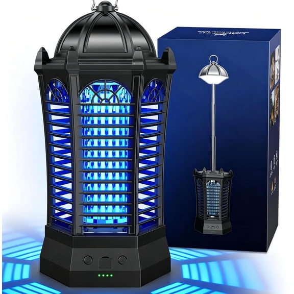 Bug Zapper, 4000mAh Rechargeable Fly Zapper Mosquito Trap, Insect Attracting Light & 3 Modes LED Lights, Portable Electric Insect Control Trap for Outdoor Activitie