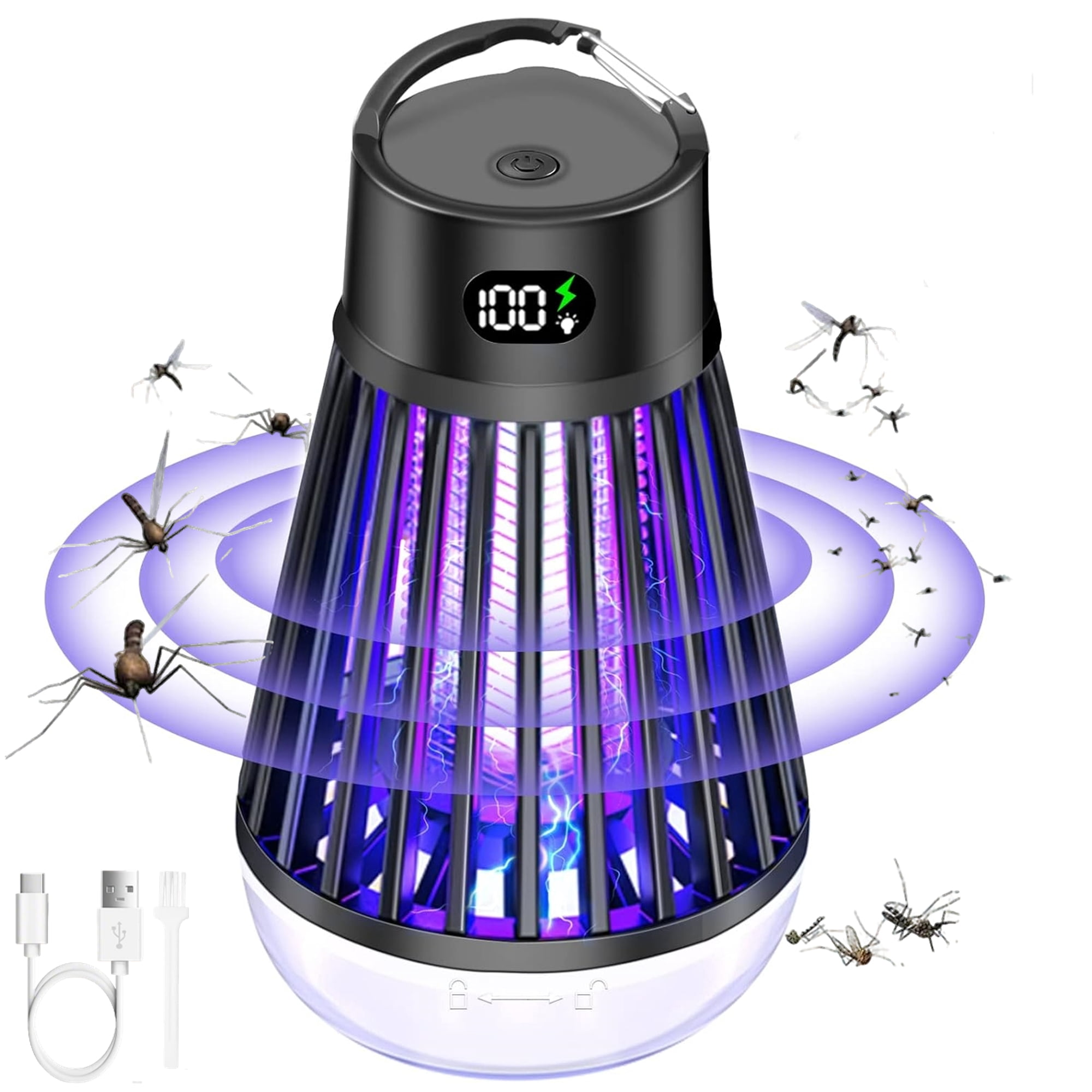 Bug Zapper Indoor Outdoor, 2000V Rechargeable Mosquito Fly Zapper Kilers with LED Light, Electric Portable USB Powered Insect Trapps for House, Camping, Picinic, Garden, Patio, Yard, Lawn, Black