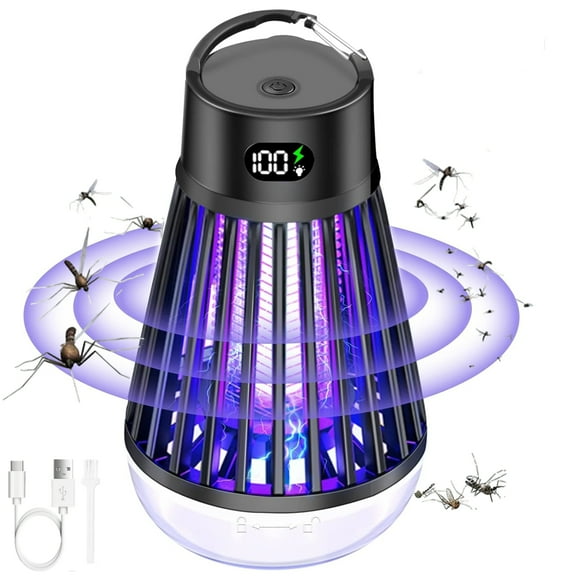 Bug Zapper Indoor Outdoor, 2000V Rechargeable Mosquito Fly Zapper Kilers with LED Light, Electric Portable USB Powered Insect Trapps for House, Camping, Picinic, Garden, Patio, Yard, Lawn, Black