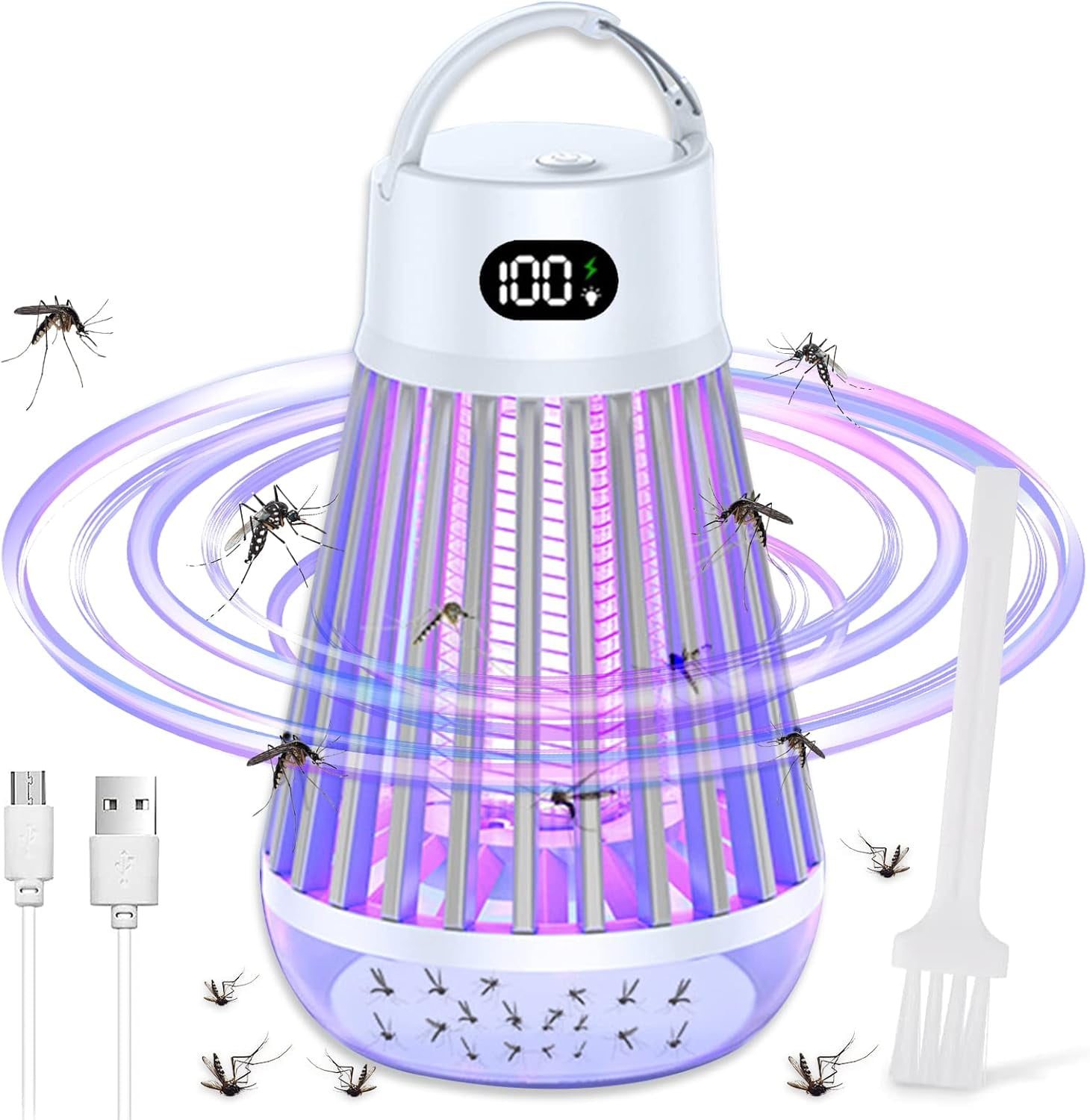 Bug Zapper Indoor Outdoor, 2000V Rechargeable Mosquito Fly Zapper Kilers with LED Light, Electric Portable USB Powered Insect Trapps for House, Camping, Picinic, Garden, Patio, Yard, Lawn, White