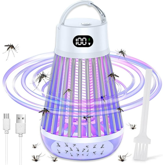 Bug Zapper Indoor Outdoor, 2000V Rechargeable Mosquito Fly Zapper Kilers with LED Light, Electric Portable USB Powered Insect Trapps for House, Camping, Picinic, Garden, Patio, Yard, Lawn, White