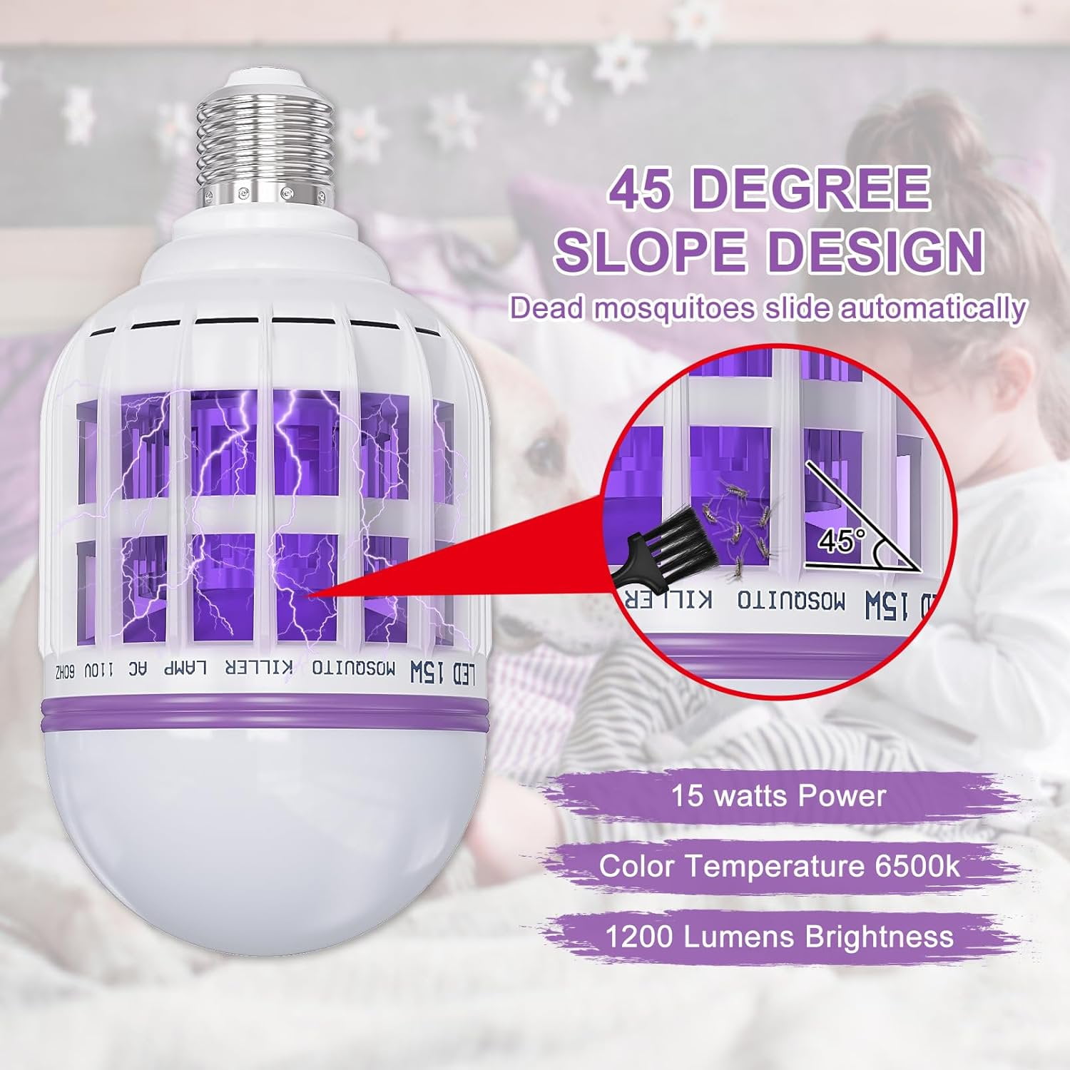 Bug Zapper Light Bulb, 2 in 1 Mosquitoes Killer Lamp Electronic Insect