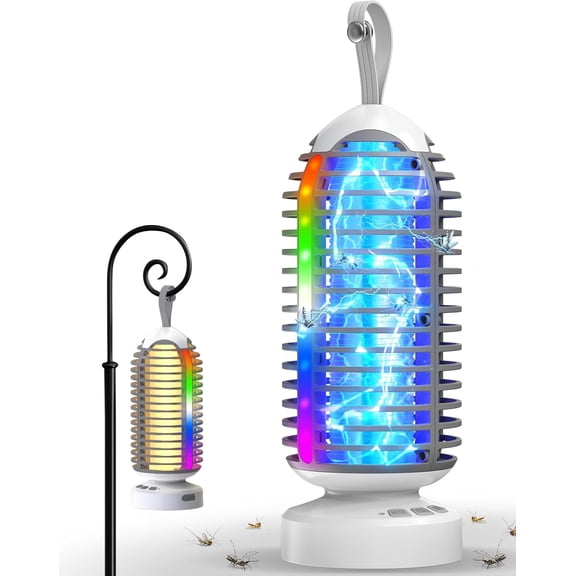 Bug Zapper with Marquee Light, Mosquito Zapper Indoor Outdoor, 4000mAh, Smart Auto On/Off Rechargeable Fly Zapper, Cordless Portable Waterproof Insect Killer for Home, Kitchen, Patio, Camping, Party