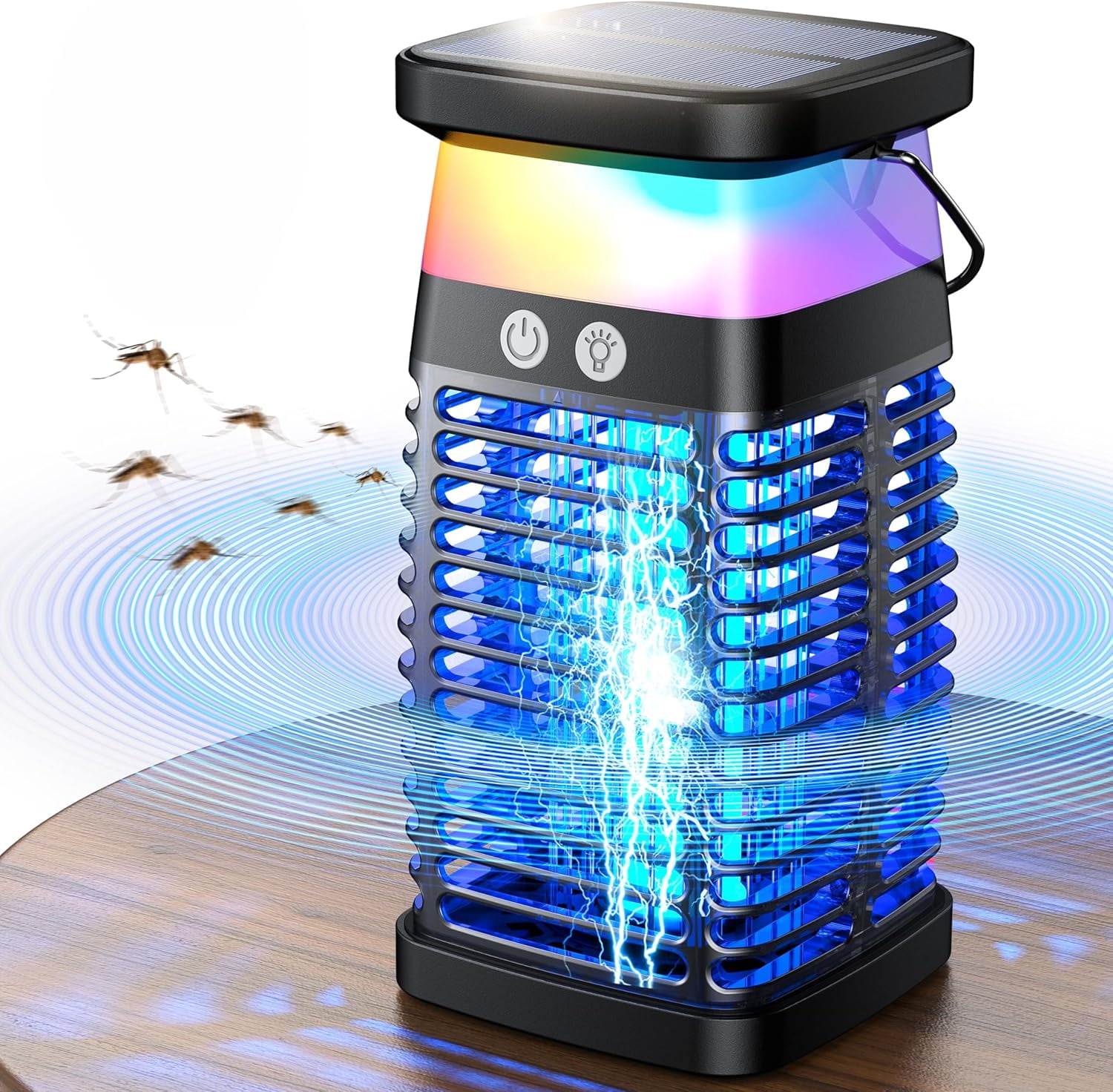 Bug Zapper Outdoor, 4200V Portable & Rechargeable Solar Bug Zapper Mosquito Zapper, Electric Fly