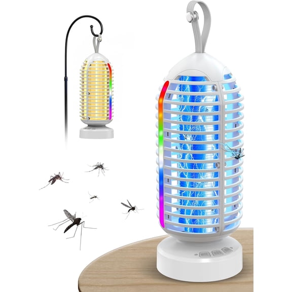 Bug Zapper Outdoor Indoor, 3000V Electric Mosquito Zapper with 4000mAh Rechargeable Battery, Waterproof Mosquito Killer, 3-in-1 Marqueen Light, Camping Lantern & Fly Zappers for Home, Patio, Garden