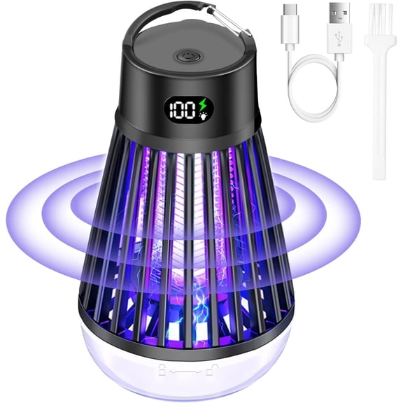 Bug Zapper Outdoor Indoor Mosquito Zapper, 2 in 1 Rechargable Fly Traps Mosquitoes Kiler with LED Light, Electric Cordless USB Powered Flying Insect Zapper for Home, Camping, Backyard, Patio, Black