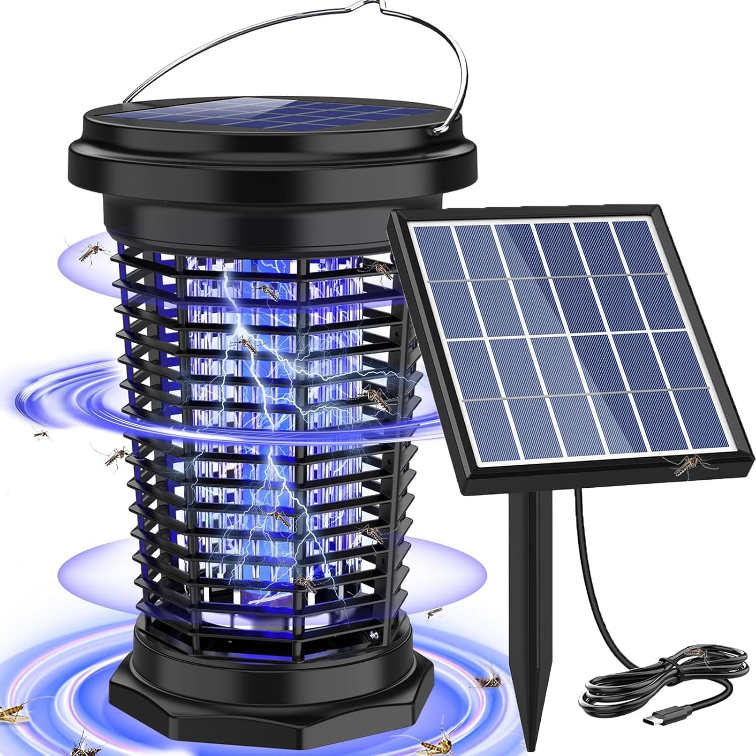 Bug Zapper for Outdoor & Indoor, USB Rechargeable Solar Bug Zapper with 5.5W Solar Power, Electric Fly Traps, Insect Zapper for Patio, Backyard, Garden, Camping