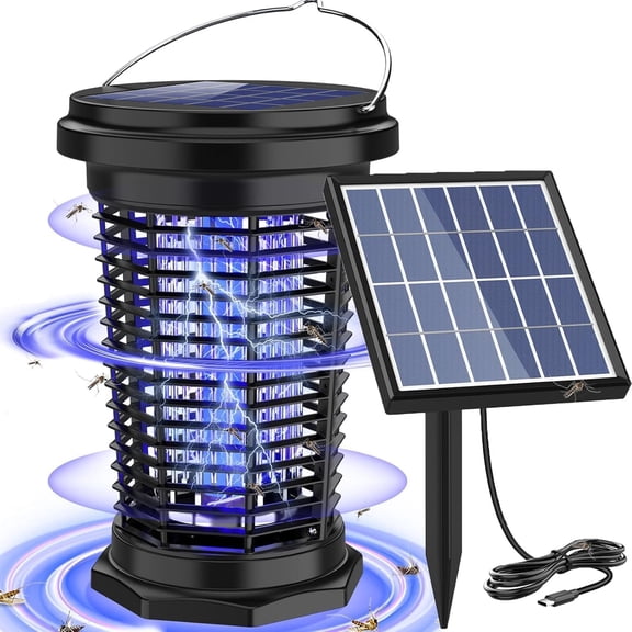 Bug Zapper for Outdoor & Indoor, USB Rechargeable Solar Bug Zapper with 5.5W Solar Power, Electric Fly Traps, Insect Zapper for Patio, Backyard, Garden, Camping