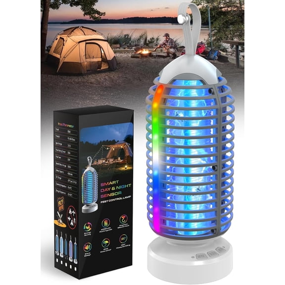 Bug Zapper Outdoor with Marquee Light, Cordless Mosquito Zapper, 4000mAh Rechargeable Electric Indoor, Auto On/Off Waterproof Trap Fly for Patio Backyard Kitchen Camping