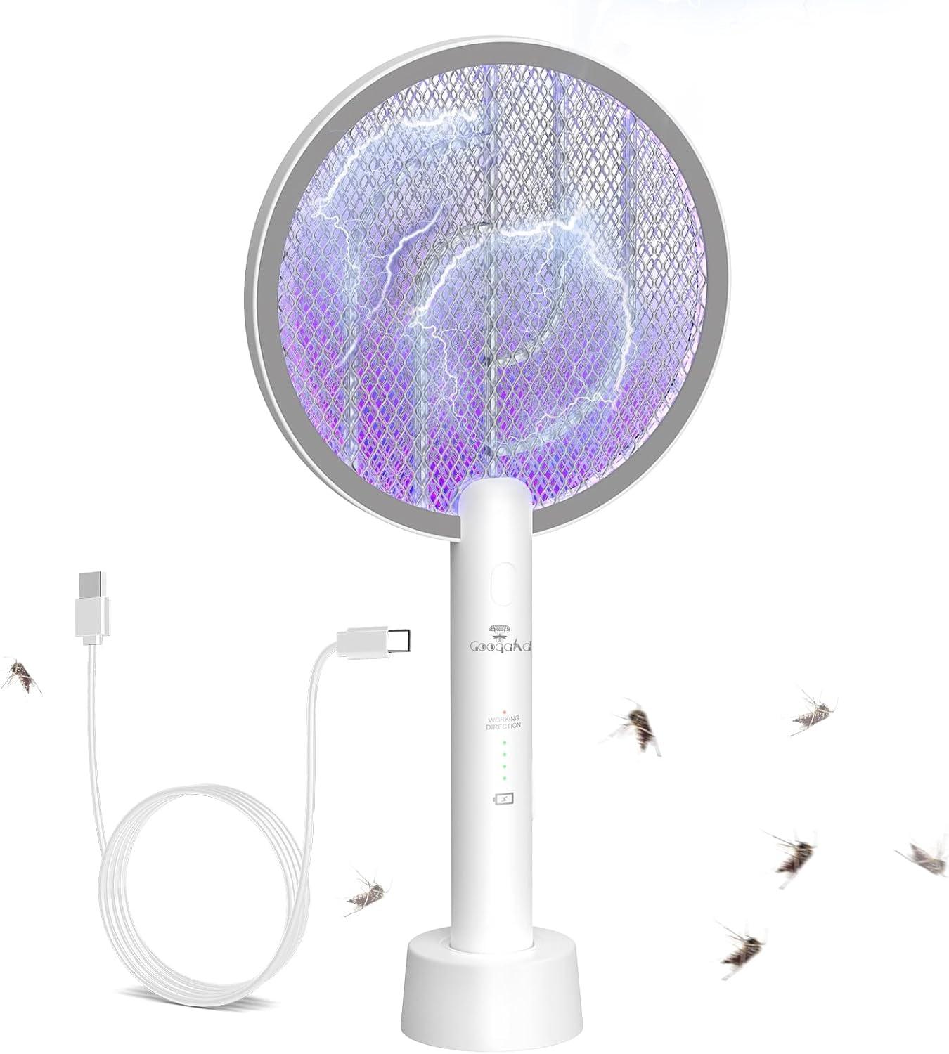 Bug Zapper Racket, 2 in 1 Electric Fly Zapper USB Rechargeable, 4000V ...