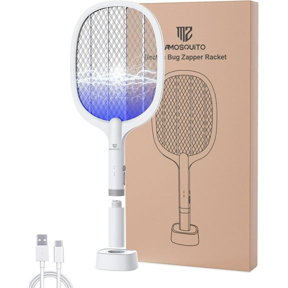 Bug Zapper Racket, Electric Fly Swatter Rechargeable Mosquito Zapper for Indoor and Outdoor - 2000mAh (1 Pack, 2000 mAh)