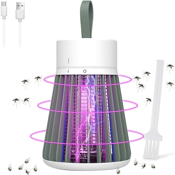 Bug Zapper Rechargeable Mosquito and Fly Killer Indoor Light with Hanging Loop, Electric Killing Lamp Portable USB LED Trap,360°Coverage Portable Bug Zapper for Home Bedroom Outdoor Camping,Green