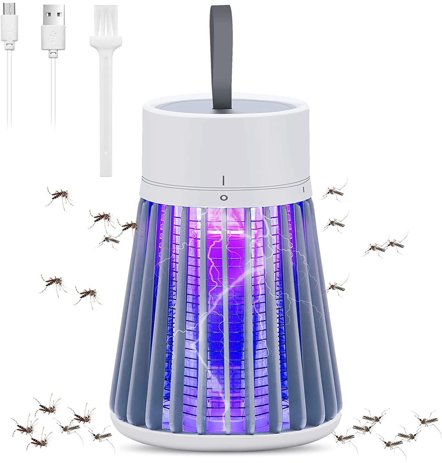 Bug Zapper Rechargeable Mosquito and Fly Killer Indoor Light with Hanging Loop Electric Killing Lamp Portable USB LED Trap for Home Bedroom Outdoor Camping Gray