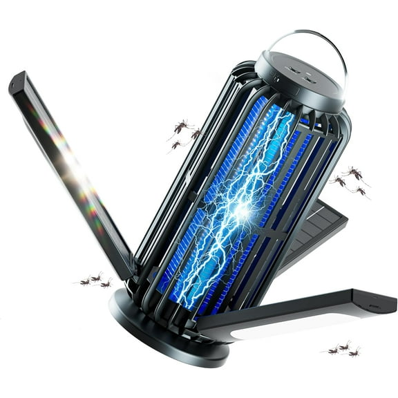 Bug Zapper, Solar Bug Zapper with 3 Solar Charging Panels, IP65 Waterproof Mosquito Zapper, 4200V Mosquito Zapper with LED Light, Outdoor Indoor AUTO ON/Off