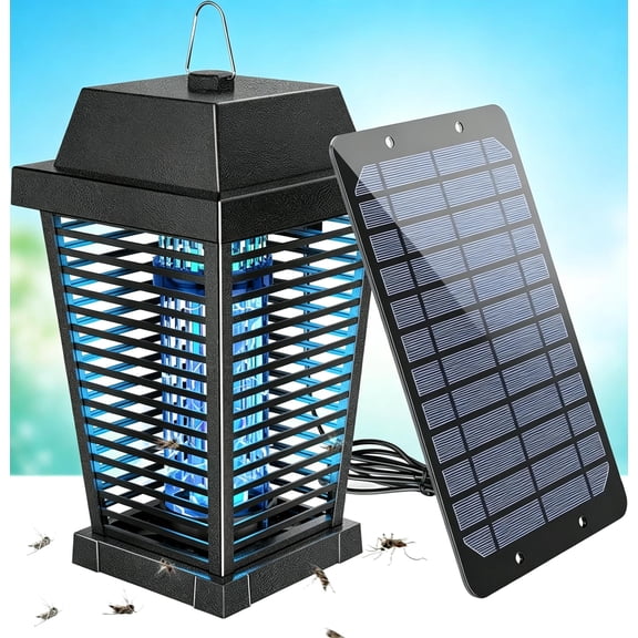 Bug Zapper with Solar & USB-C Dual Charging, IP66 Waterproof Hanging Soft Glow Lamp Equipped with Hanging Hook and Cleaning Brush, 2600mAh Built-in Battery, Portable Fixture for Indoor & Outdoor