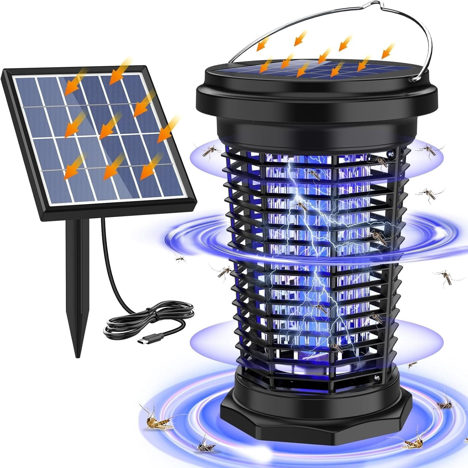 Bug Zapper for Outdoor & Indoor, USB Rechargeable Solar Bug Zapper with 5.5W