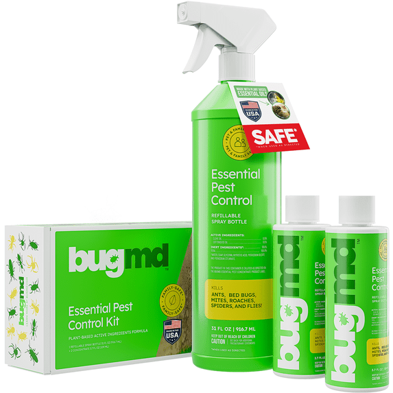 BugMD Ant Killer & Bug Spray - Roach and Cockroach Killer Indoor, Spider Spray for Home, Fly and Insect Defense, Natural, Safe with Essential Oils, Plant-Powered, Pest Control - Starter Kit