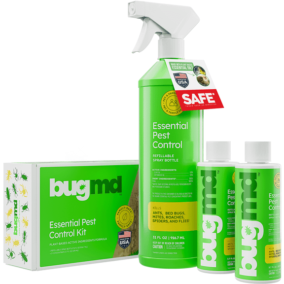 BugMD Ant Killer & Bug Spray - Roach and Cockroach Killer Indoor, Spider Spray for Home, Fly and Insect Defense, Natural, Safe with Essential Oils, Plant-Powered, Pest Control - Starter Kit