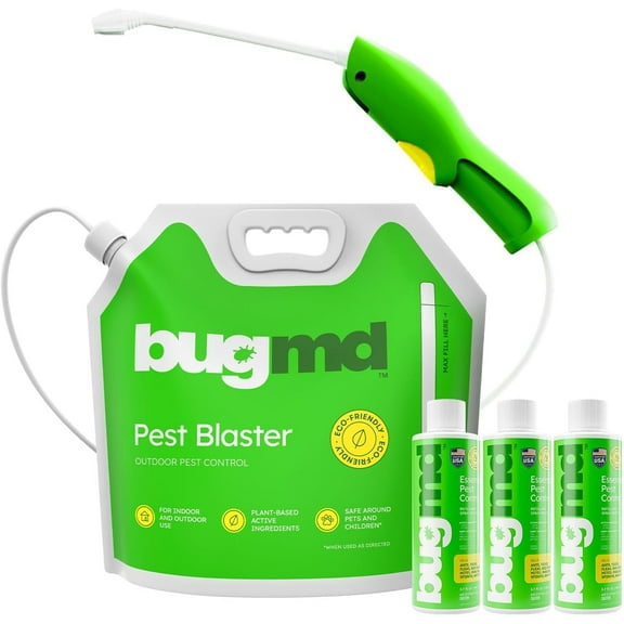 BugMD Blaster Kit - 3 Pack Pest Control Essential Oil Concentrates 3.7 oz and 1 Pest Blaster - Plant-Powered Bug Spray for Home, Insect Killer, Ant Killer for House, Roach, Flea Spray for Home