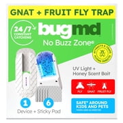 BugMD No Buzz Zone - Flying Insect Trap Catcher Indoor Fly Safer Home Fruit Traps for Gnat Moth Mosquito Bug Light Plug in Killer Refillable Uv Zapper Flea Inside and Indoors 1 Device + 6 Refill