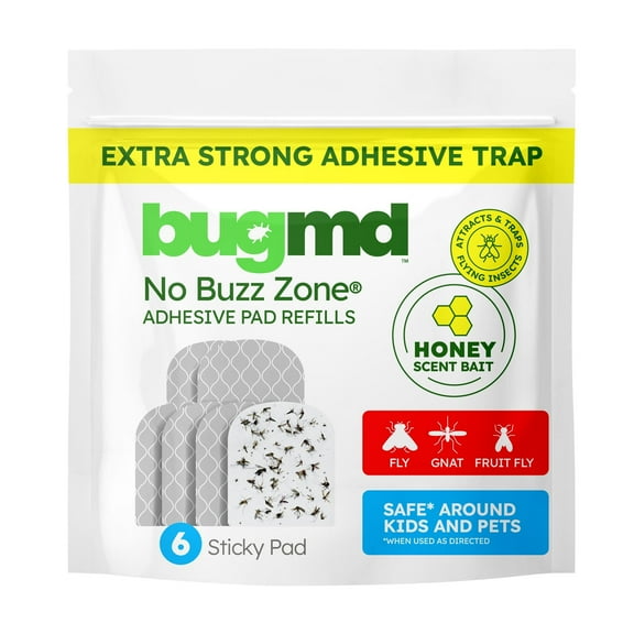 BugMD No Buzz Zone Refiller Pad (6 Refills) - Extra-Strong Adhesive Traps, Indoor Insect Trap Refill, No Harsh Chemicals, Household Friendly, Fly Trap Refill, Flea Trap Refills, Bug Trapper