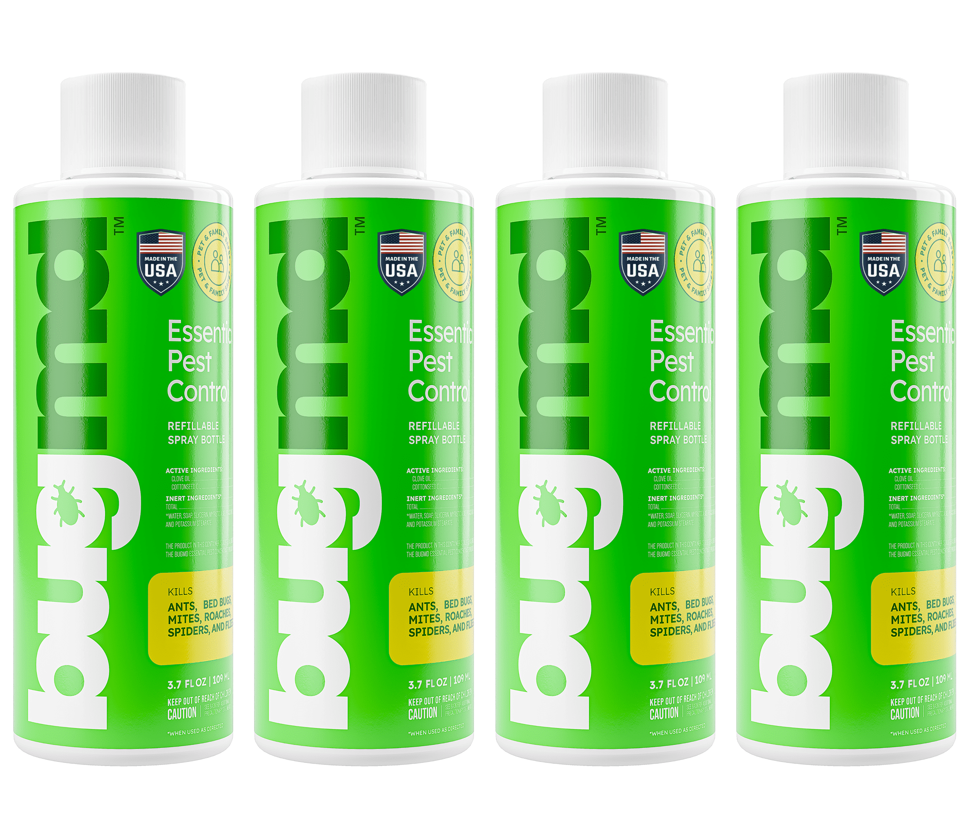 BugMD Pest Control Essential Oil Concentrate 4oz (4 Units) - Quick Kills Flies, Ants, Fleas, Ticks, Roaches, Mosquitoes