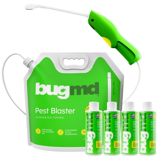 BugMD Blaster Kit - 4 Pack Pest Control Essential Oil Concentrates 3.7 oz and 1 Pest Blaster - Plant-Powered Bug Spray for Home, Insect Killer, Ant Killer for House, Roach, Flea Spray for Home