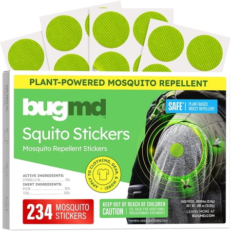 BugMD Squito Stickers Mosquito Repellent Patch Stickers for Adults (234 Stickers), Safe & Effective Insect Repellent Patches for Toddlers, Kids, Camping, Beach & Outdoor Essentials