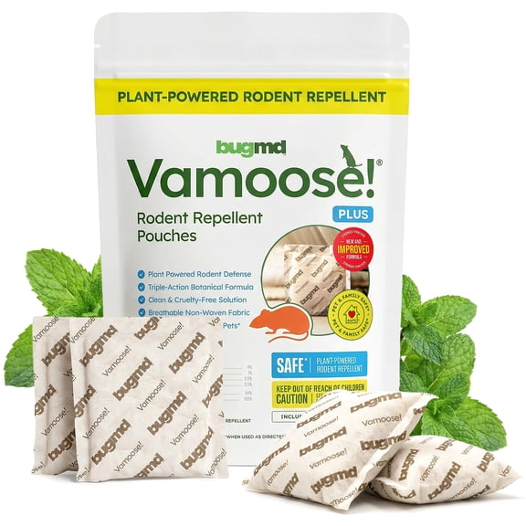 BugMD Vamoose! Plus Peppermint Oil Mouse Repellent Pouches | Natural Mice Repellent Indoor & Rat Deterrent for House, Garage, RV, Car & Storage | Plant-Powered Rodent Control - 1 Pack - 4 Pouches