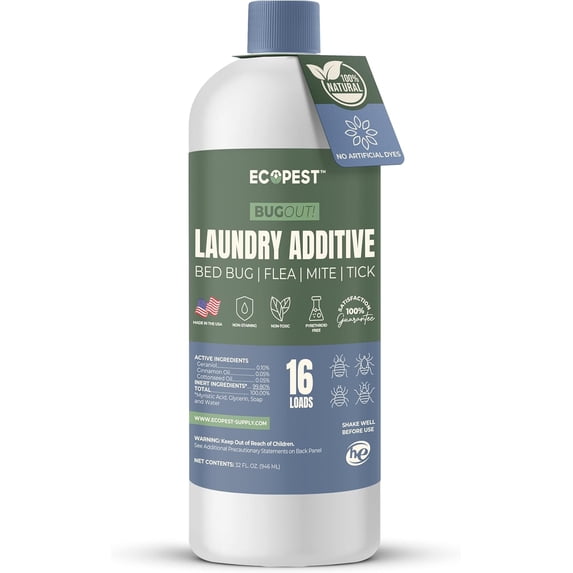 BugOut! Laundry Additive – Natural Detergent Booster for Bed Bug, Mite, Flea, Tick & Carpet Beetle Treatment | Plant-Based Killer, Made with Fabric-Safe Soap Works in Hot and Cold Wash (32 Oz)