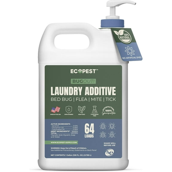 BugOut! Laundry Additive Natural Detergent Booster for Bed Bug, Mite, Flea, & Tick Treatment & Prevention | Plant-Based Killer, Made with Fabric-Safe Soap | Works in Hot and Cold Wash (1 Gallon))