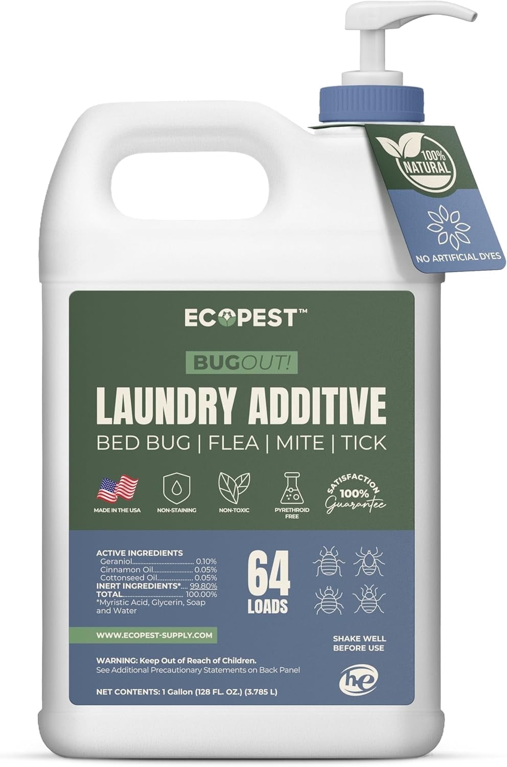 BugOut! Laundry Additive – Natural Detergent Booster for Bed Bug, Mite, Flea, & Tick Treatment & Prevention | Plant-Based Killer, Made with Fabric-Safe Soap | Works in Hot and Cold Wash (1 Gallon))