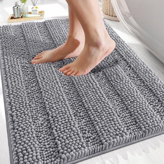 Buganda Chenille Bathroom Rug 30X20, Soft Absorbent Bath Mat, Machine Washable Bath Mats for Bathroom Floor, Grey