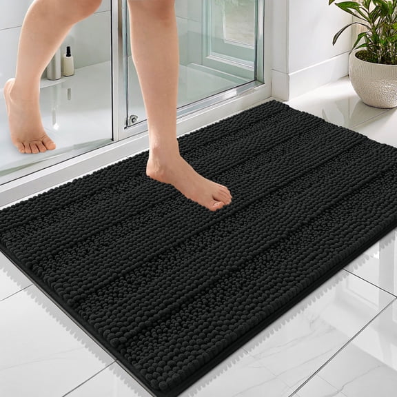 Buganda Chenille Bathroom Rug 36X24, Soft Absorbent Bath Mat, Machine Washable Bath Mats for Bathroom Floor, Black