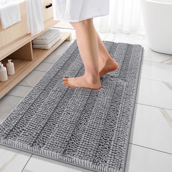 Buganda Chenille Bathroom Rug 47X20, Soft Absorbent Bath Mat, Machine Washable Bath Mats for Bathroom Floor, Grey