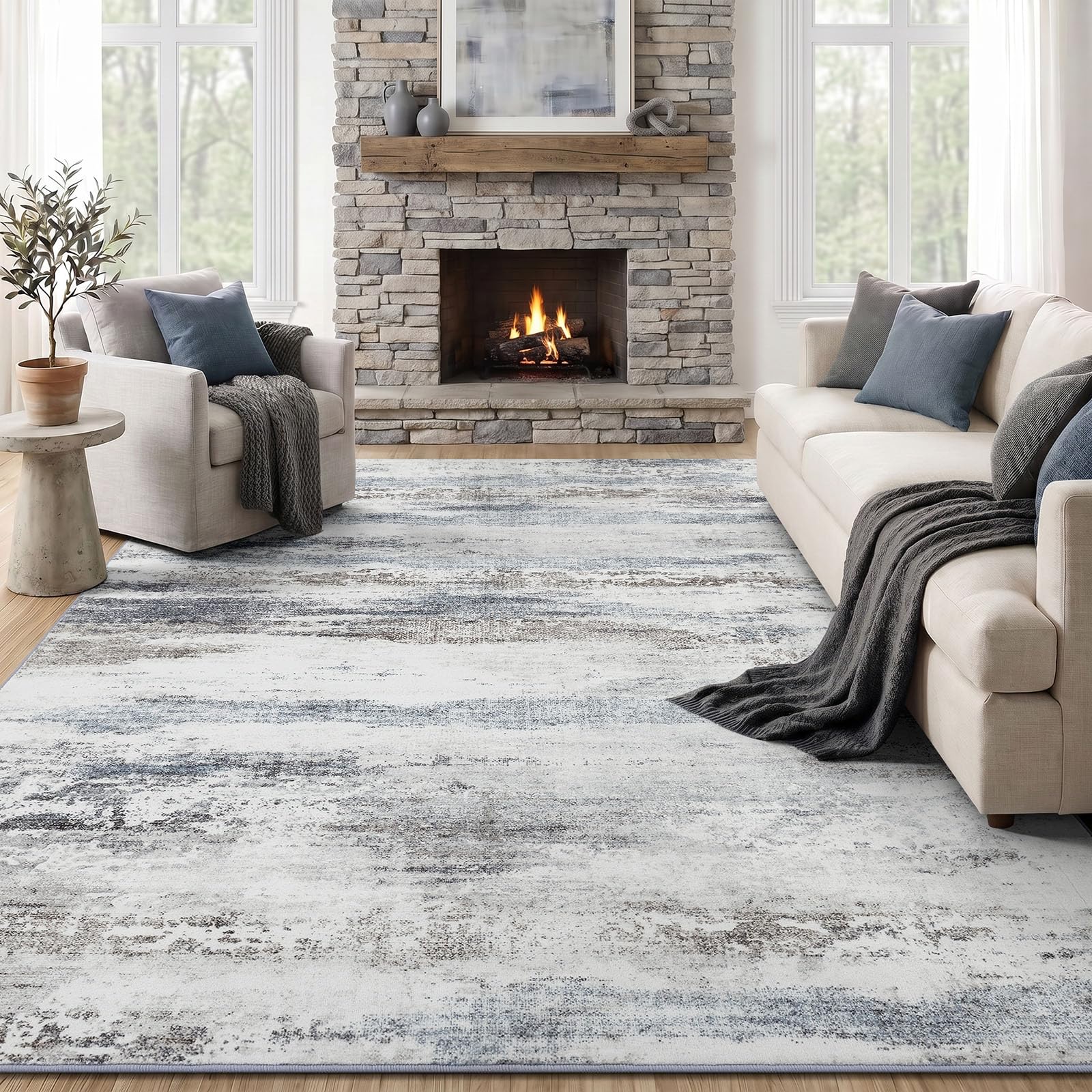Buganda 5x7 Area Rugs for Living Room Bedroom, Modern Abstract Rugs, Washable Non-Slip Decor Carpet, Grey