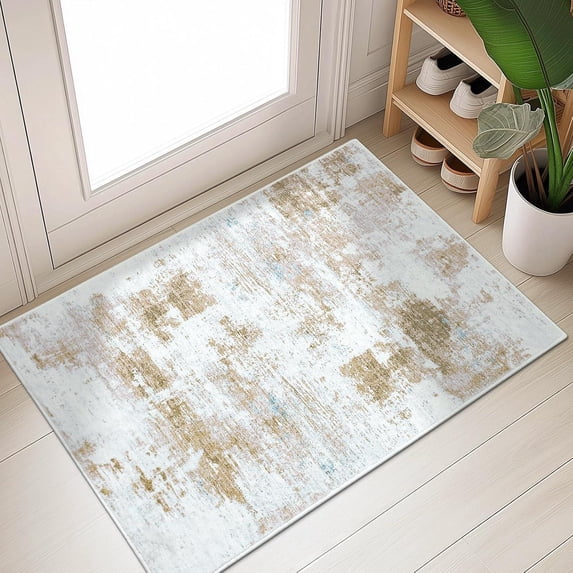 Buganda Area Rug for Living Room 2'X3', Washable Artificial Wool Area Rug, Low Pile Non-Slip Carpet for Bedroom Office Dining Room, Beige
