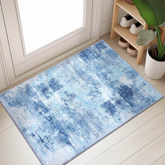Buganda Area Rug for Living Room 2'X3', Washable Artificial Wool Area Rug, Low Pile Non-Slip Carpet for Bedroom Office Dining Room, Dark Blue