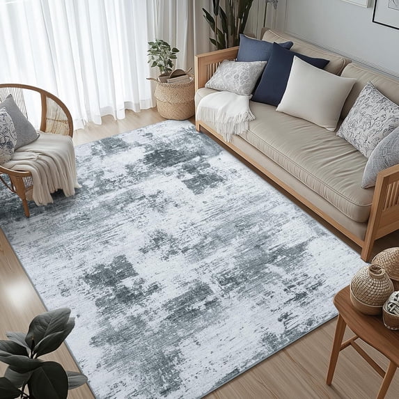 Buganda Area Rug for Living Room 3'X5', Washable Artificial Wool Area Rug, Low Pile Non-Slip Carpet for Bedroom Office Dining Room, Grey