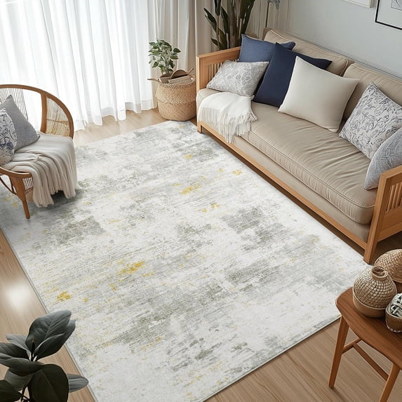 Buganda Area Rug for Living Room 3'X5', Washable Artificial Wool Area Rug, Low Pile Non-Slip Carpet for Bedroom Office Dining Room, Light Beige