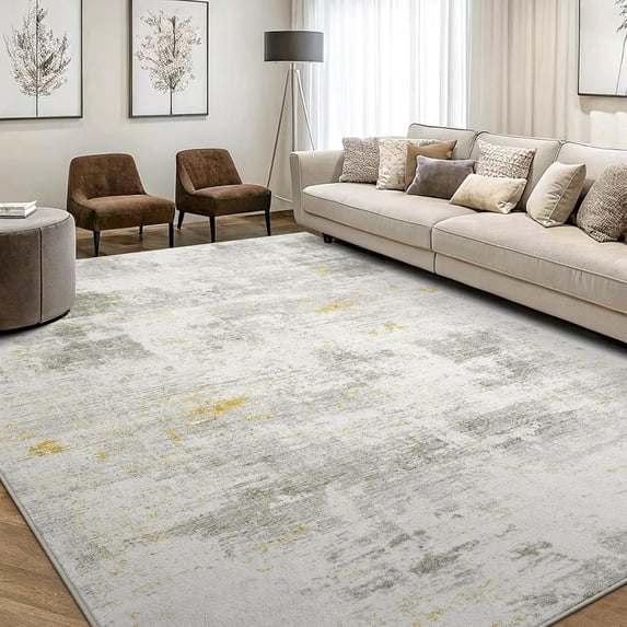Buganda Area Rug for Living Room 6'X9', Washable Artificial Wool Area Rug, Low Pile Non-Slip Carpet for Bedroom Office Dining Room, Light Beige
